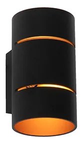 Nowoczesna lampa ścienna czarna ze złotym wnętrzem - Pia