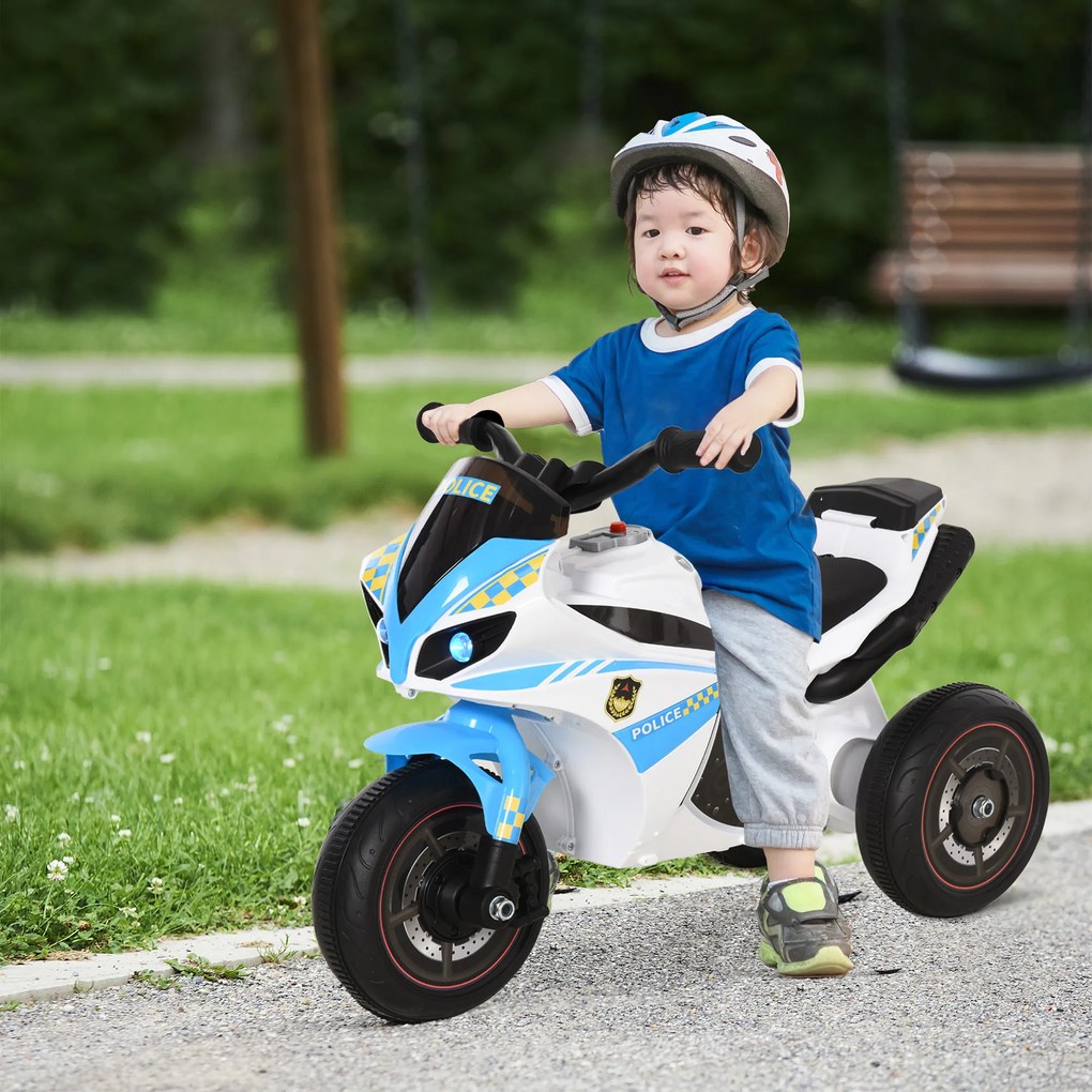 HOMCOM Jeździk, pojazd jeździk z muzyką i reflektorem, pojazd dziecięcy w stylu motocykla wyścigowego, do 20 kg, 18-36 miesięcy, niebieski | Aosom PL