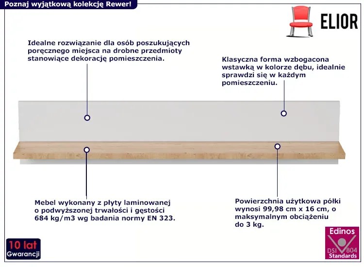 Klasyczna Półka Biały Ścienna Na Książki + Hikora H5-M87
