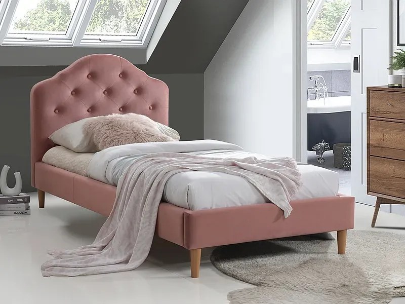 ŁÓŻKO CHLOE VELVET 90X200 ANTYCZNY RÓŻ/DĄB TAP. BLUVEL 52 SIGNAL