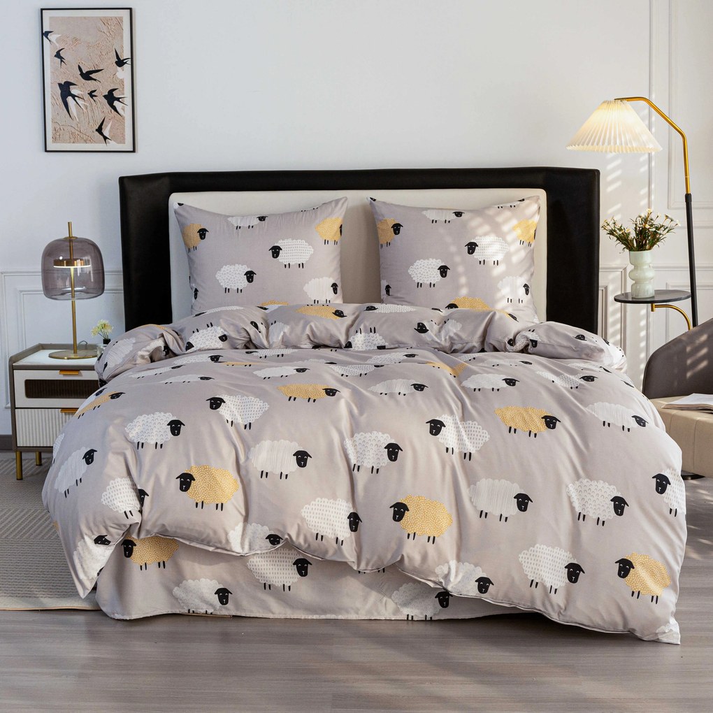 PrzytulneMieszkanie.pl PrzytulneMieszkanie.pl Pościel z mikrowłókna SHEEP DREAM szare Rozmiar pościeli: 2 szt 70 x 90 cm | 200 x 220 cm