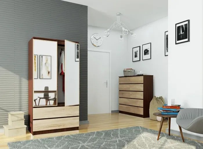 Szafa z lustrem w stylu klasycznym wenge + dąb sonoma K0-E25