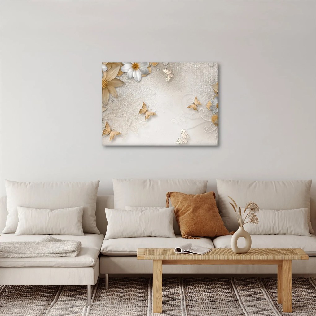 Obraz - Kwiaty z muszką (70x50 cm)