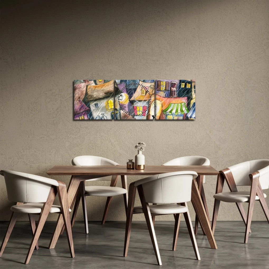 Obraz - Deszczowy wieczór (z zegarem) (90x30 cm)