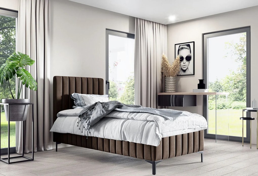 Brązowe jednoosobowe łóżko z pojemnikiem A1-L29