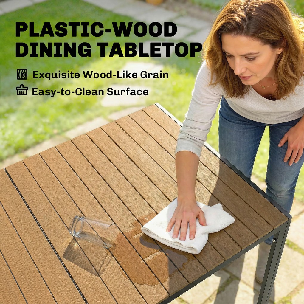 Outsunny 7-cz. komplet mebli ogrodowych, zestaw z 1 stołem i 6 krzesłami, poduszki, na taras, drewno naturalne | Aosom PL