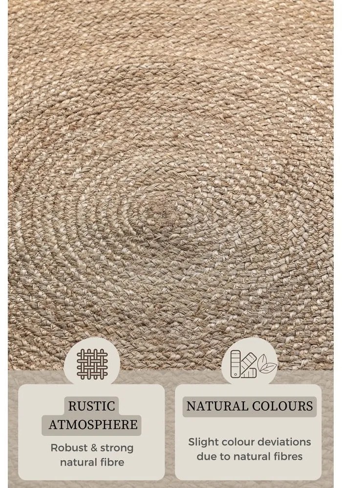 Szarobeżowy okrągły dywan z juty dwustronny ø 200 cm Braided – Hanse Home