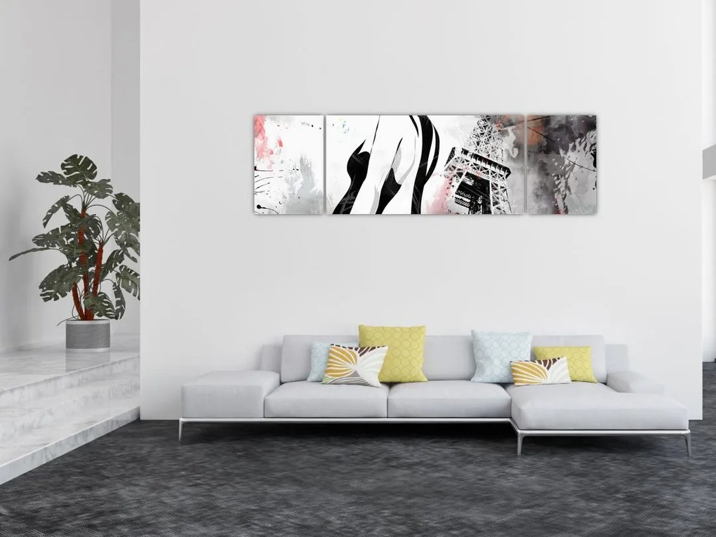 Obraz - Dama i Wieża Eiffla (170x50 cm)