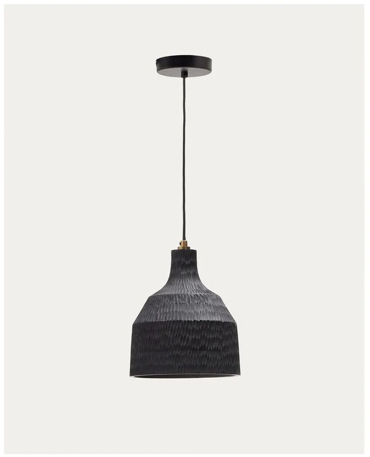 Czarna lampa wisząca z drewnianym kloszem ø 21 cm Amire – Kave Home