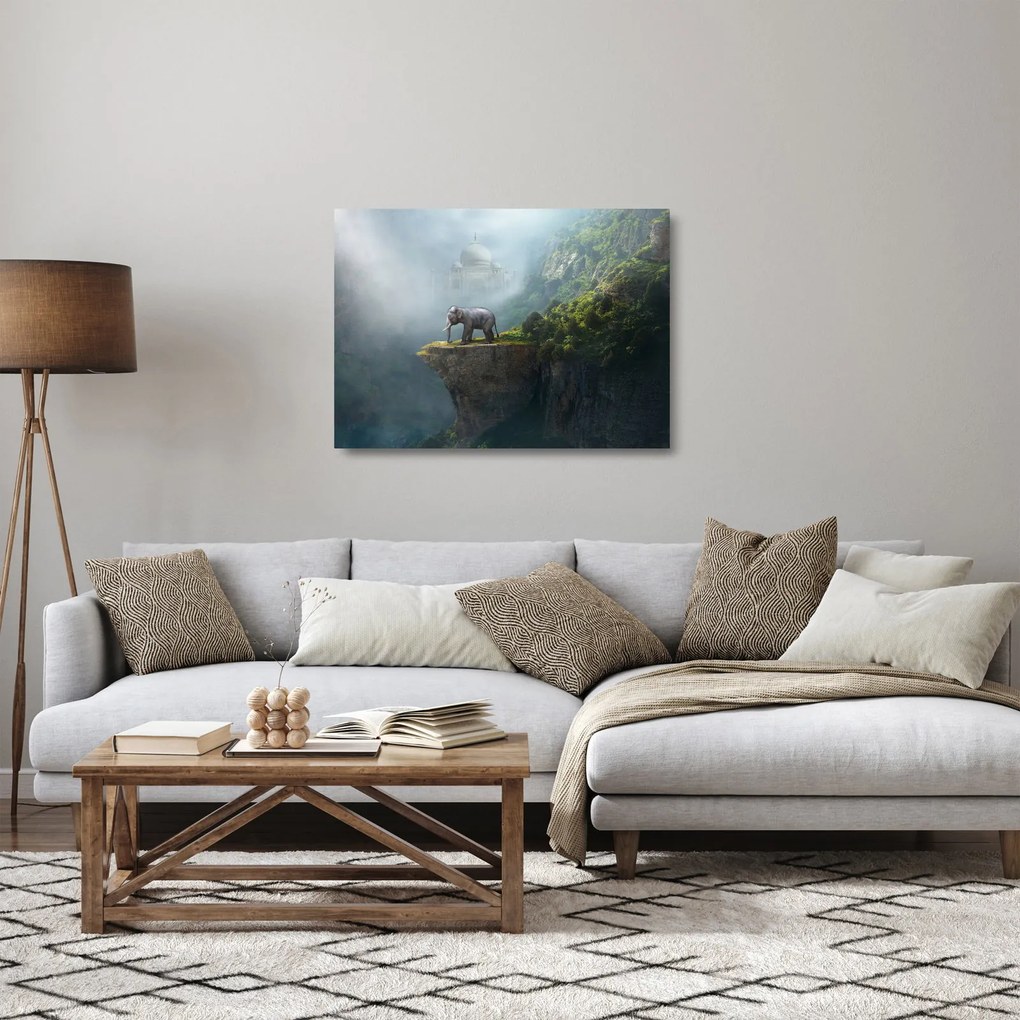 Obraz na szkle - Słonie na szczycie Tadż Mahal (70x50 cm)
