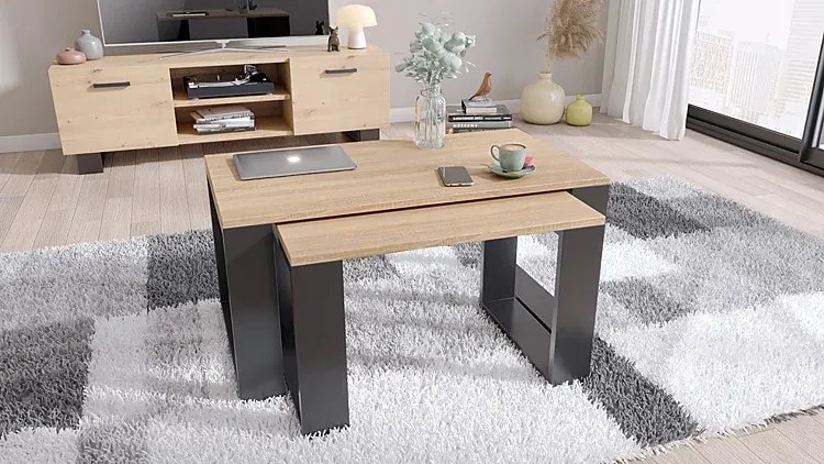 Komplet Stolików Czarny Kawowych Dąb Sonoma + Z0-L05