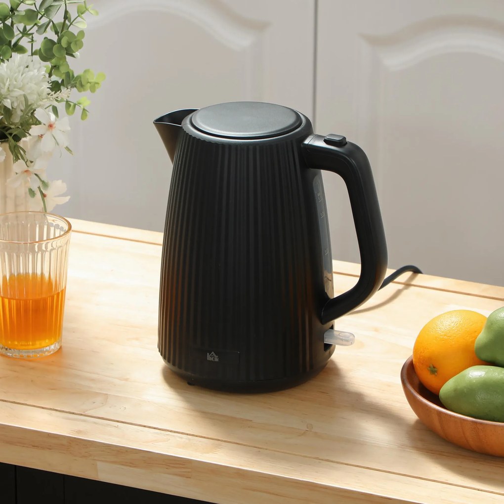 HOMCOM Elektryczny czajnik, 1,7 l, funkcja szybkiego gotowania, 2025 W, z wyjmowanym filtrem kamienia, automatyczne wyłączanie, czarny | Aosom PL