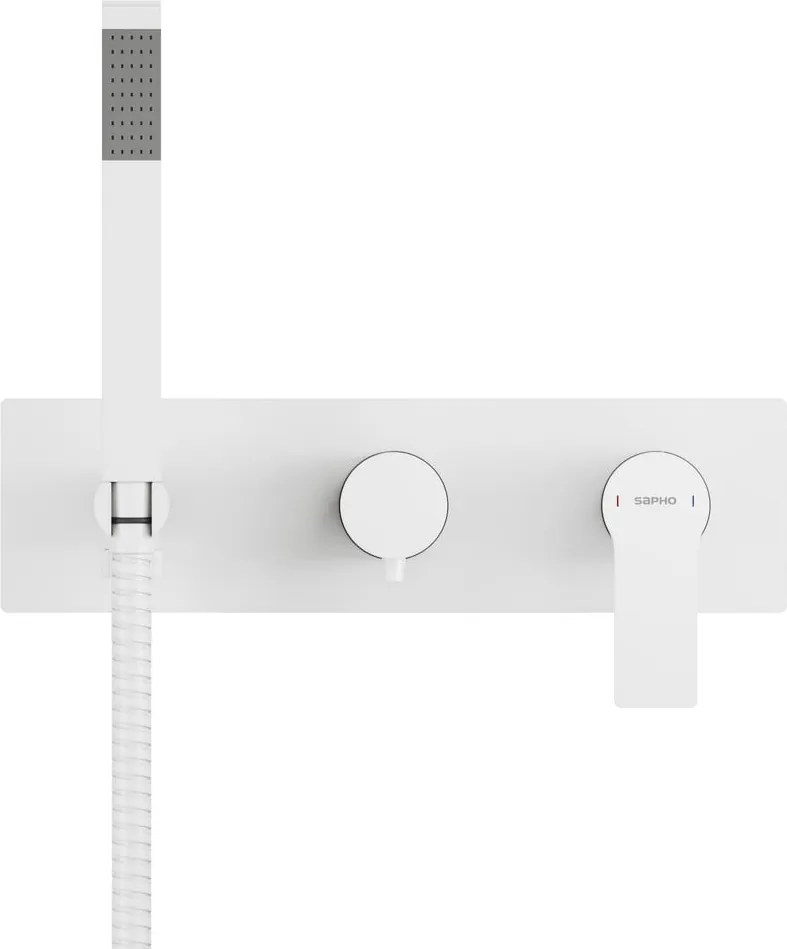 Biała bateria prysznicowa podtynkowa (2 otwory) Pax – Sapho