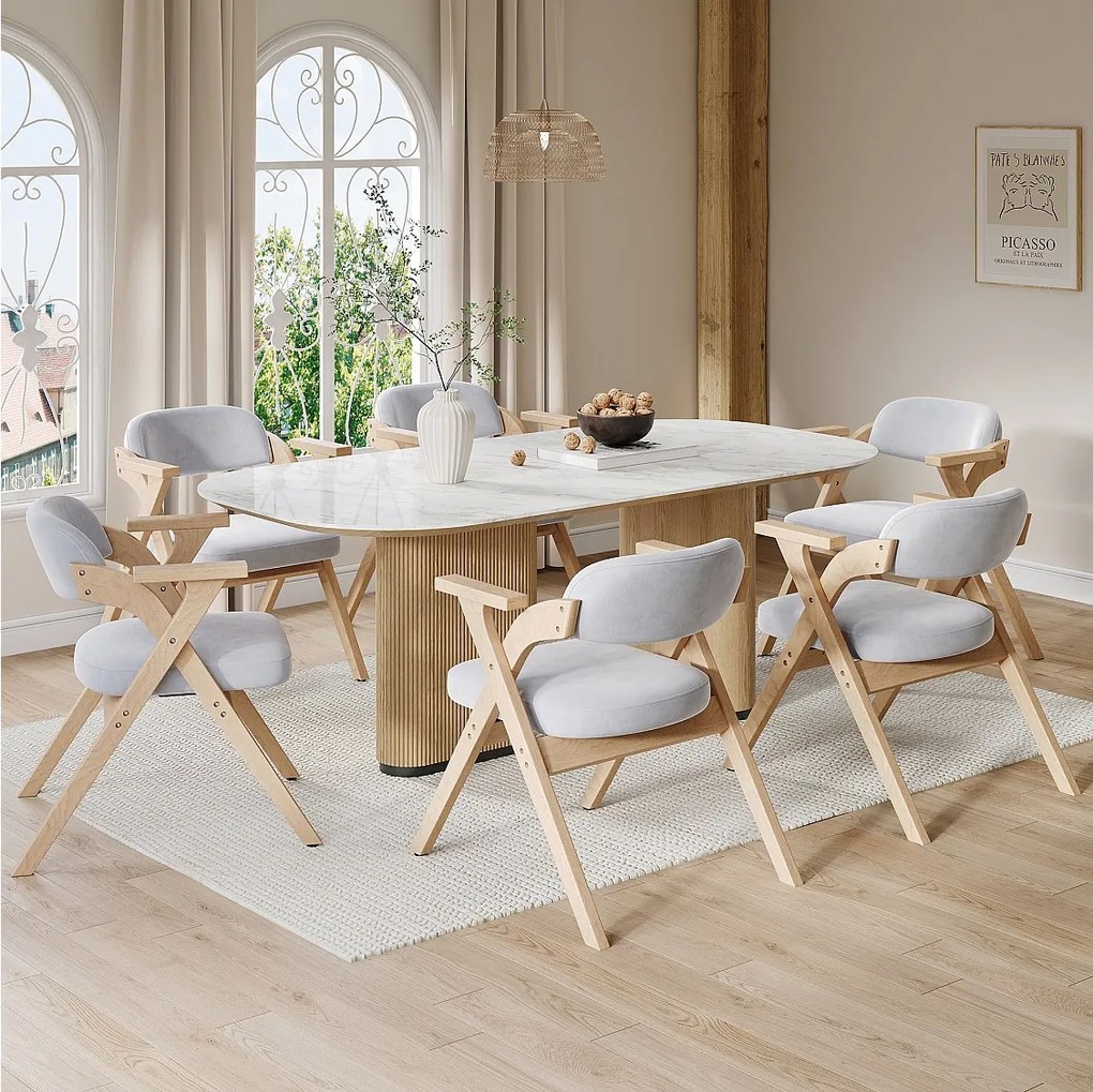 Zestaw 6 składanych krzeseł do jadalni - składane i chowane - poduszka welurowa - 64,5 x 66,5 x 73 cm - drewno - szary