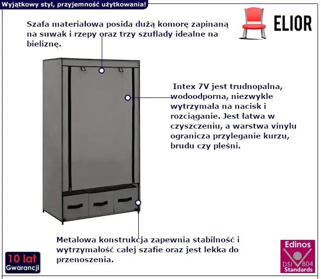 Szara składana materiałowa szafa - Titan