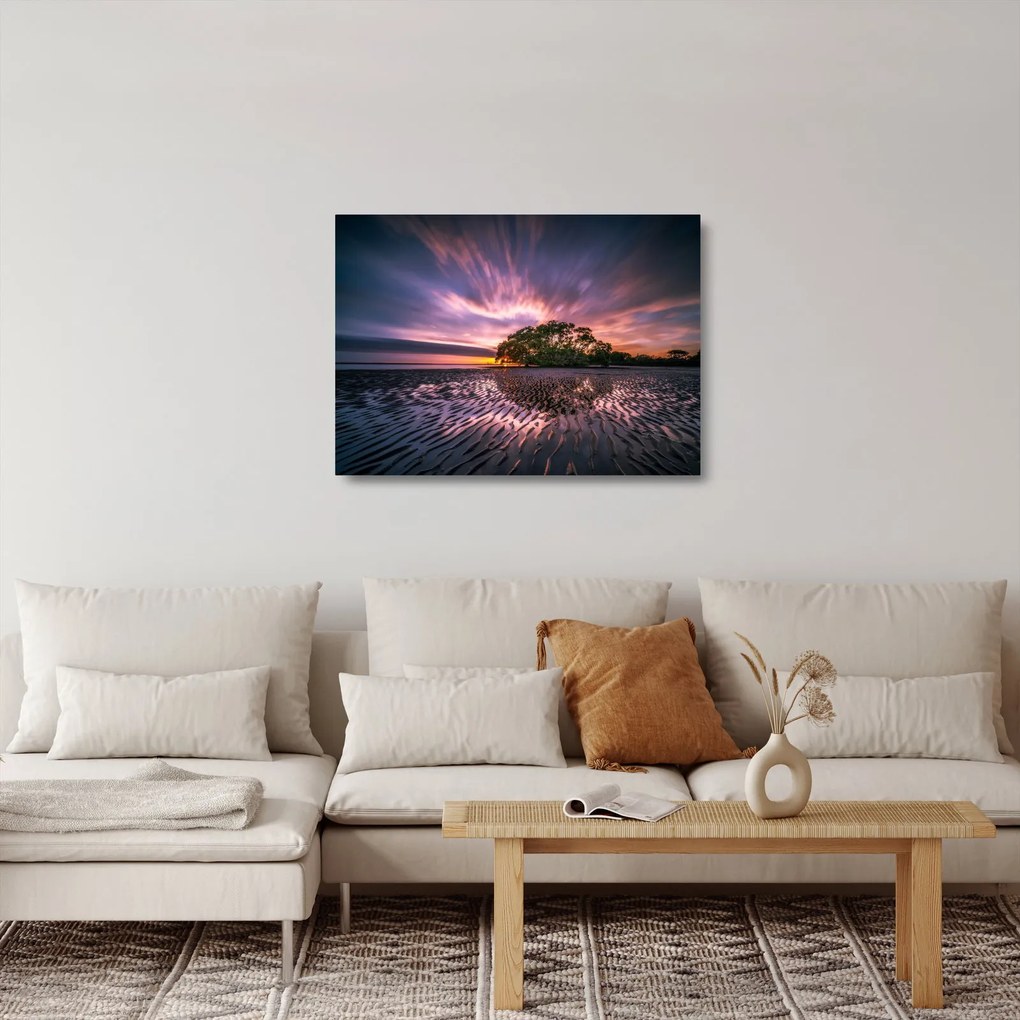 Obraz na szkle plaży o zachodzie słońca (70x50 cm)