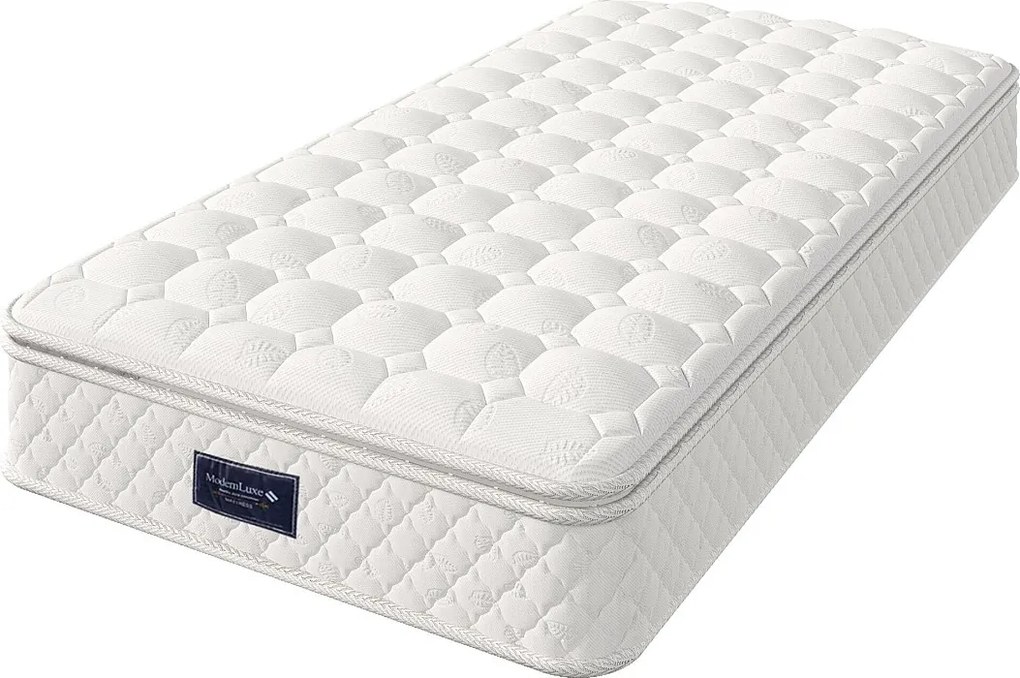 Materac sprężynowy 90x200 cm pianka gr. 25 cm - twardość H3 - pokrowiec pikowany z mikrofibry - Biały