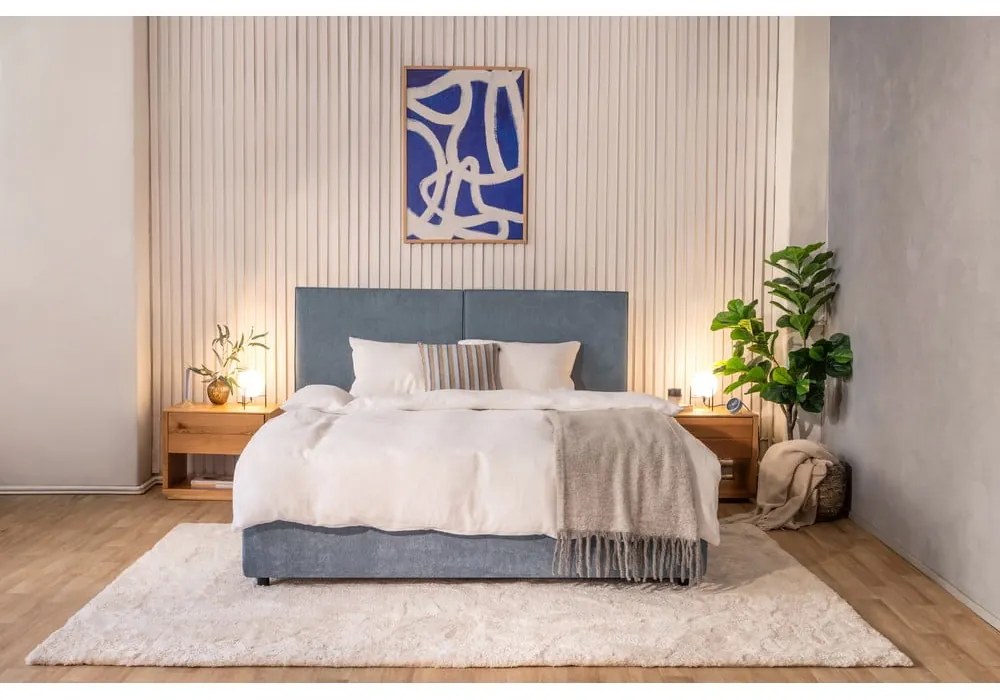 Niebieskie tapicerowane łóżko dwuosobowe ze schowkiem i stelażem 160x200 cm Myra Bold – Bonami Selection