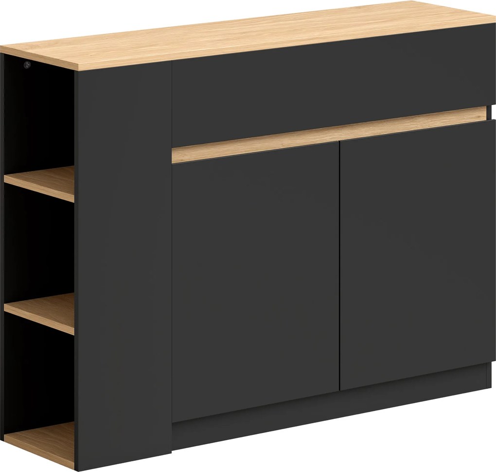 HOMCOM Sideboard, kredens, duża komora szafkowa, 3-stopniowy regał, szuflada, czarny, 110 x 29,5 x 82 cm | Aosom PL