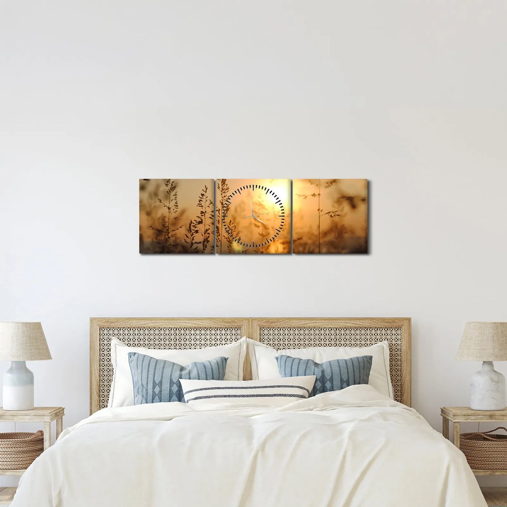 Obraz wschodu słońca (z zegarem) (90x30 cm)