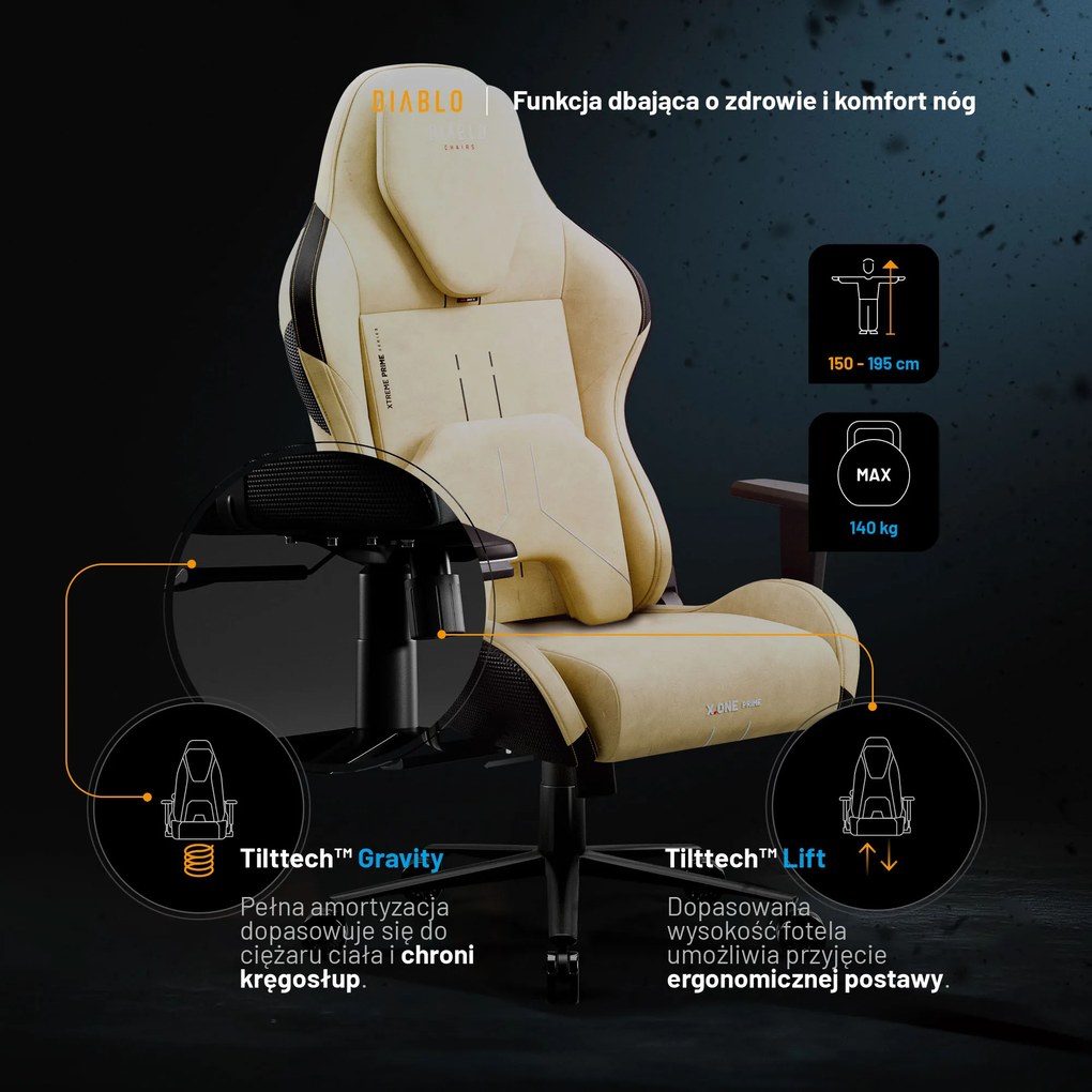 Fotel gamingowy Diablo X.One Prime, Broken Gold, Normal Size