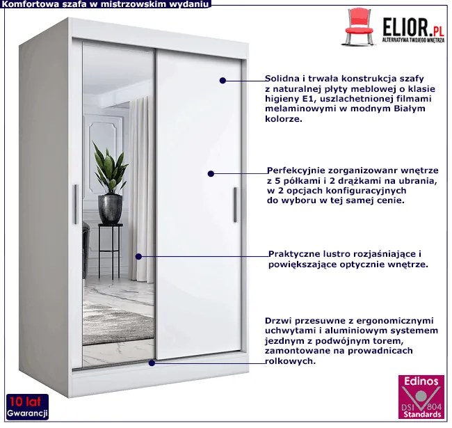 Biała szafa przesuwna z lustrem - Seko 3X