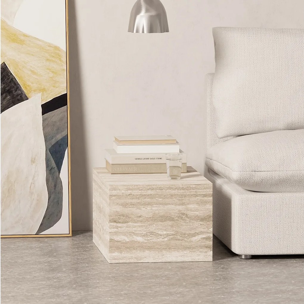 Stolik pomocniczy z trawertynu – beżowy – Dove Wide