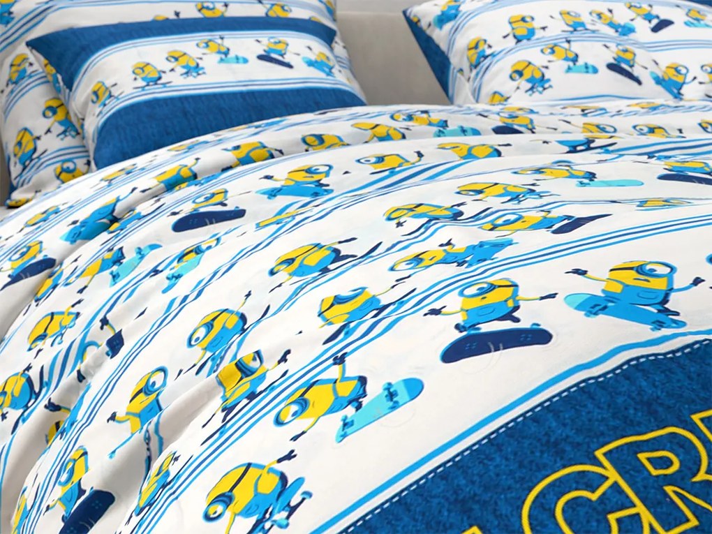 PrzytulneMieszkanie.pl PrzytulneMieszkanie.pl Dziecięca bawełniana pościel MINIONKI SKATE CREW niebieska Rozmiar pościeli: 60 x 70 cm | 140 x 200 cm