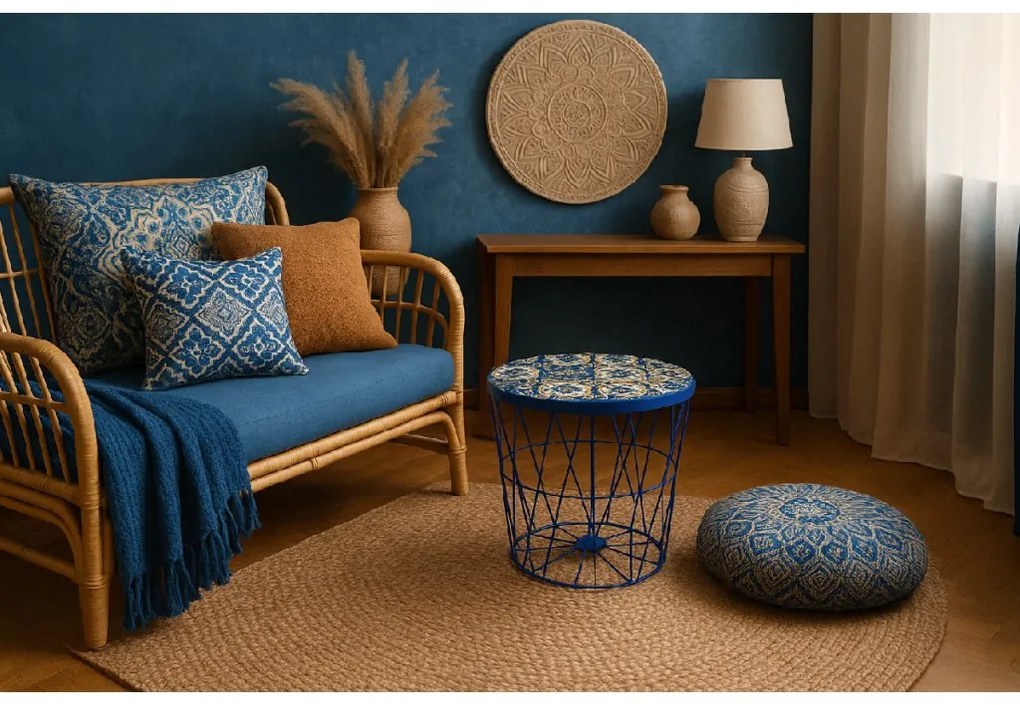 Stolik pomocniczy BOHO Ø 38 cm, niebieski