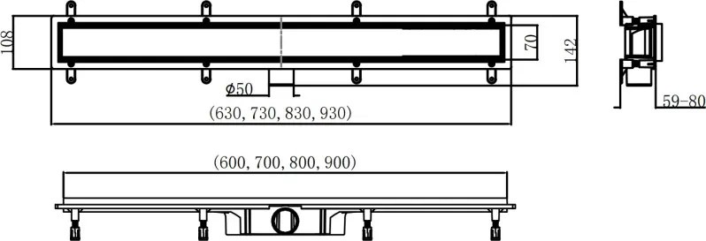 Mexen Flat ABS odpływ liniowy 2w1 80 cm, czarny - 1769080