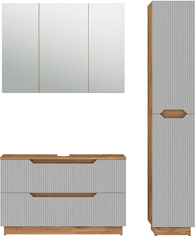 Zestaw mebli łazienkowych dąb/szary w paski 99.4x32x62.5 lotta