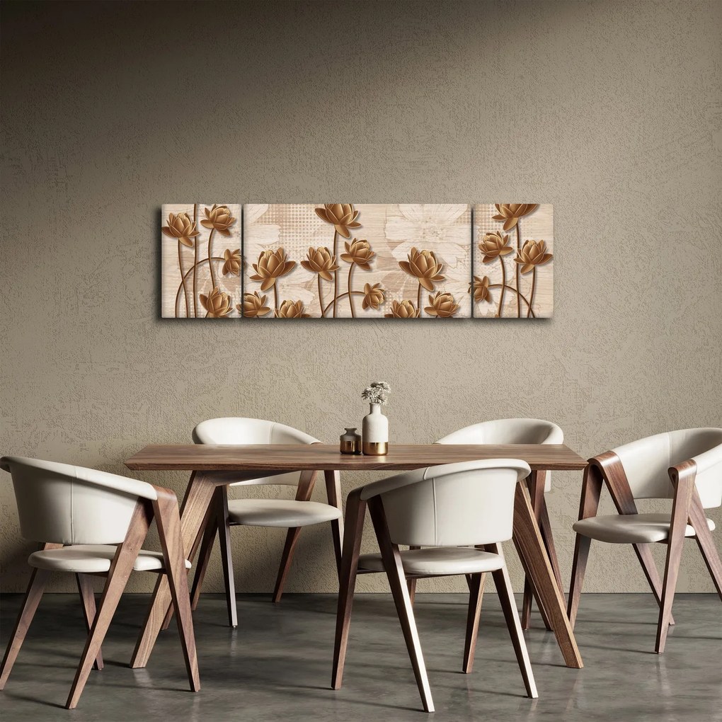 Obraz abstrakcji kwiatowej - brązowy (170x50 cm)
