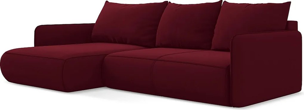 Narożnik lewostronny z funkcją spania - z tkaniny welwetowej - burgundowy - NANEA