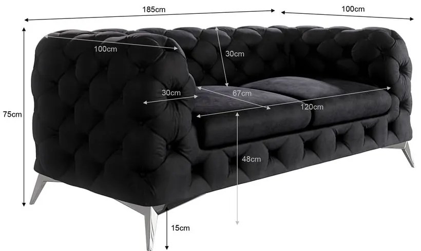 Czarna aksamitna sofa 185 cm Chelsea – Ropez