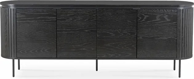 Komoda do Salonu BECK 200 cm Czarna Czterodrzwiowa Ryflowana Nowoczesna