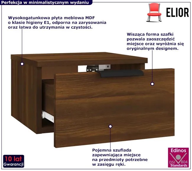 Brązowa wisząca szafka nocna z szufladą R9-E68