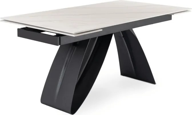 Stół Rozkładany Prostokątny DEVON 160-220 cm Ceramiczny Biały Marmur/Czarny Nowoczesny