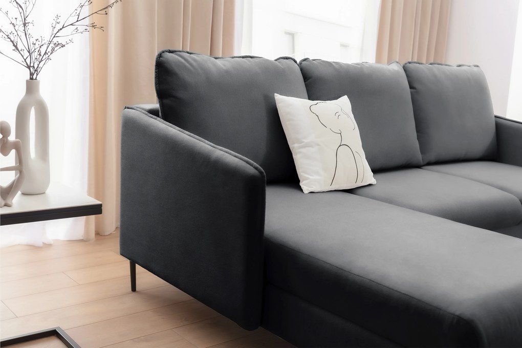 Narożnik z funkcją spania Taila Mini lewostronny - szary welur Velluto 18 / czarne nogi