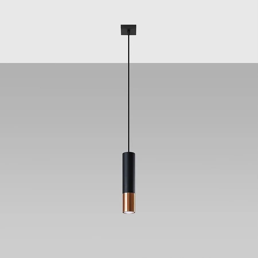 Lampy wiszące nowoczesny Zarpex, stal - 1 źródło światła 4000K - L.8 x H.100 cm - czarny/miedź