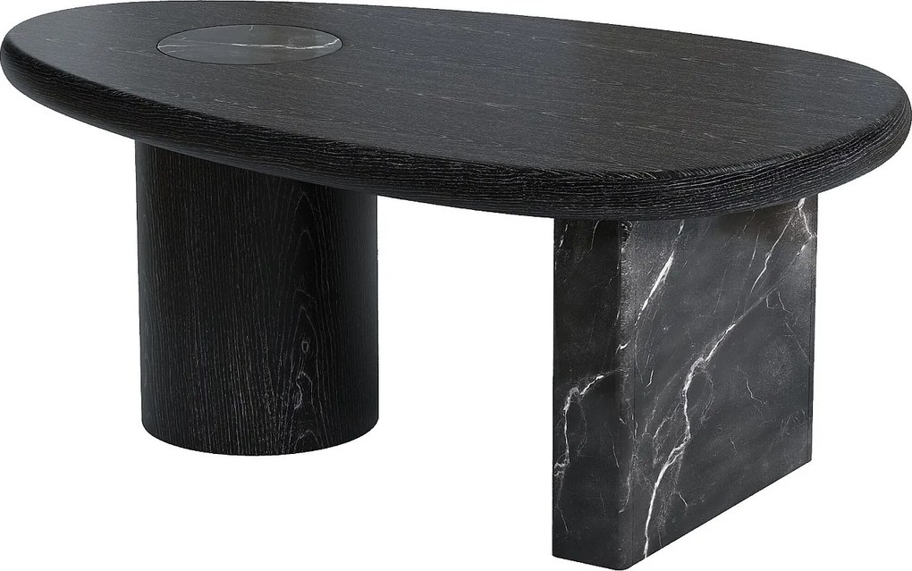 Stolik kawowy z marmuru  i dębowej okleiny - Czarny - MARSULA