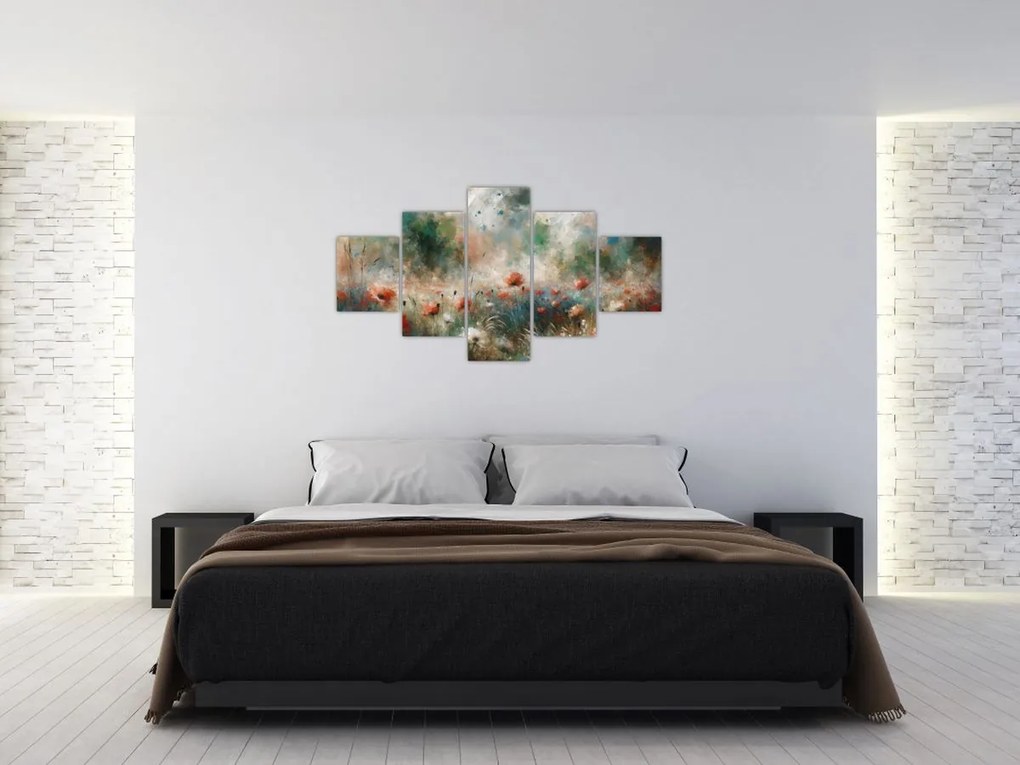 Obraz – Abstrakcja pola z makami (125x70 cm)