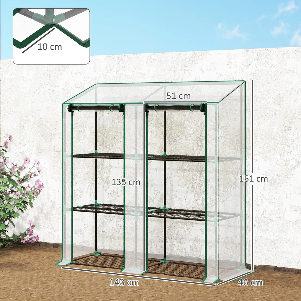 Outsunny mini-szklarnia, 3 poziomy, 6 półek drucianych, 2 otwory, folia plastikowa, Przezroczysty | Aosom PL