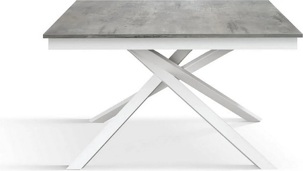 Drewniany stół, szary beton, biała podstawa, 160x90-210x90cm - VOLPAIA