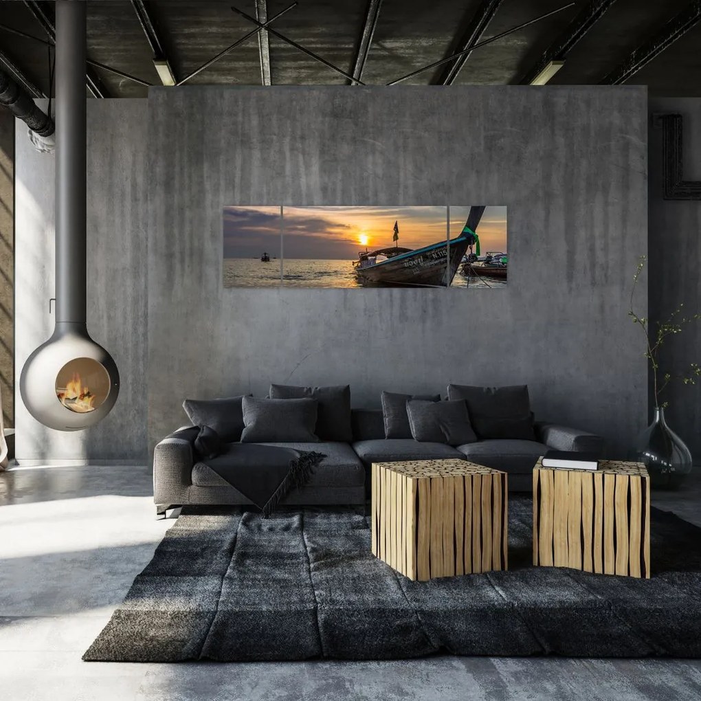 Obraz statku na brzegu (170x50 cm)