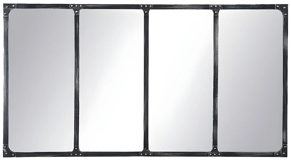 Lustro industrialne z żelaza w kształcie okna - Dł. 140 x Wys. 75 cm - Postarzana czerń - MAASTRICHT