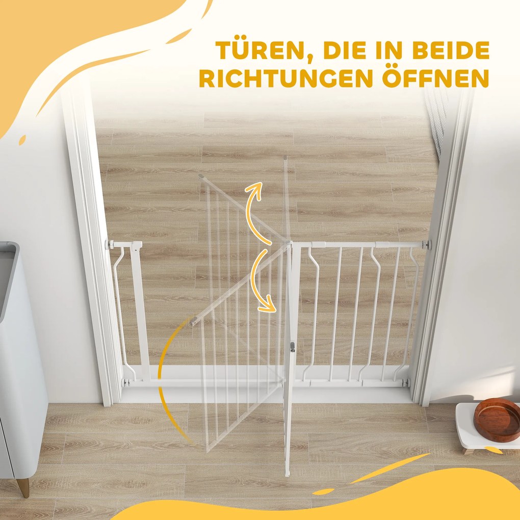 PawHut Bramka Ochronna dla Psów, Montaż na Zacisk, Regulowana Długość, Stal/ABS, 75-115 x 76cm, Biała