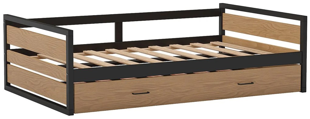 Łóżko wysuwane 120 x 200 i 90 x 200 cm - MDF, drewno sosnowe i metal - Naturalny i antracytowy - BOSTON