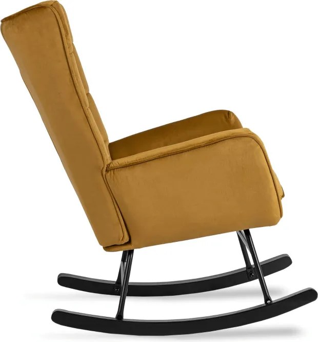 Fotel Bujany na Biegunach Uszak Wypoczynkowy JACKSON Musztardowy Welurowy do Salonu Nowoczesny