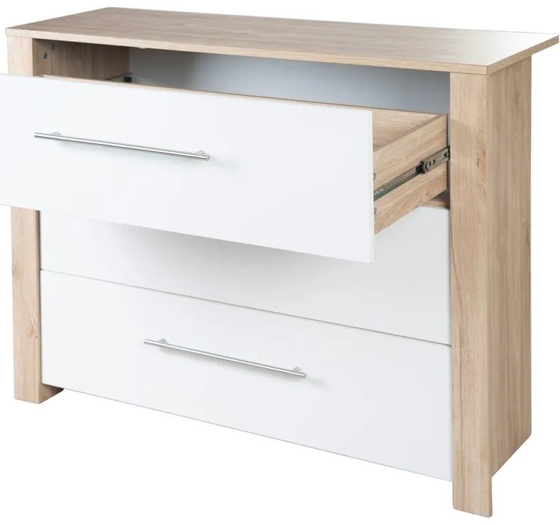 Białp-naturalna niska komoda dziecięca w dekorze dębu z przewijakiem 112x98 cm – Roba