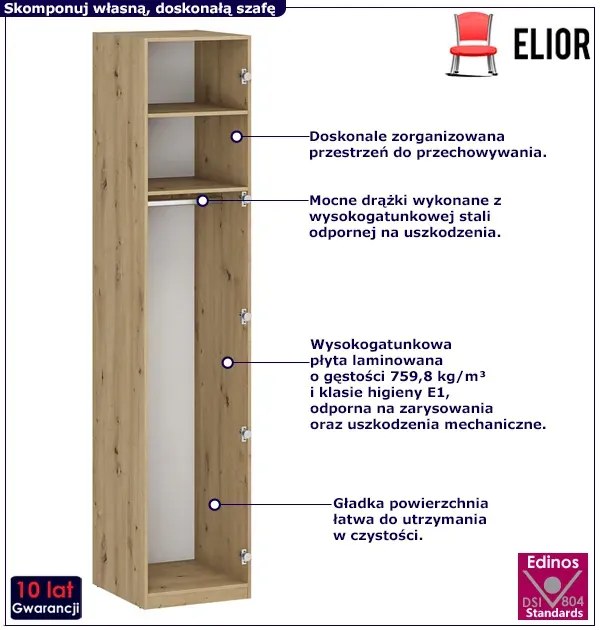 Korpus szafy z dwiema półkami i drążkiem 50 cm dąb artisan - Jonix 7X